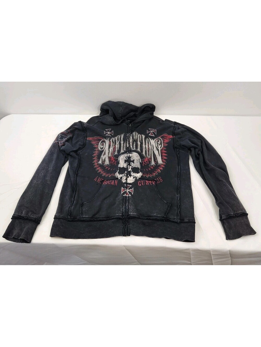 Affliction Reversible Thermal Jacket Hoodie Hooded Black Full Zip Large